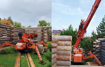 Укладка бревен с помощью мини-крана